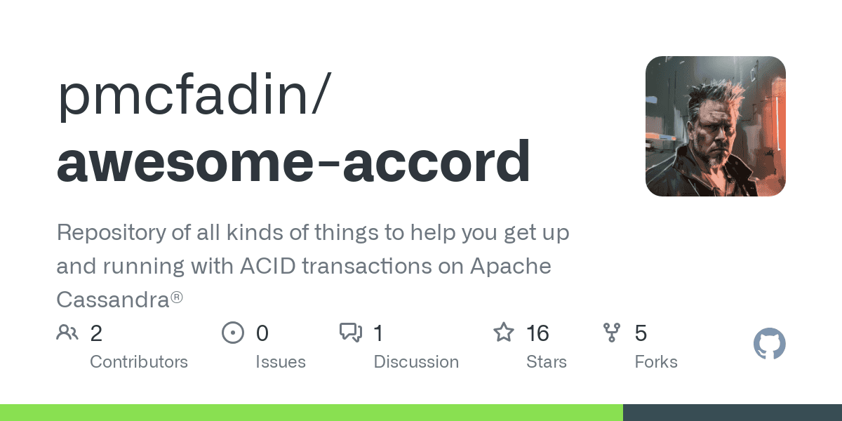 GitHub - pmcfadin/awesome-accord: Repository of all kinds of things to help you get up and running with ACID transactions on Apache Cassandra®
